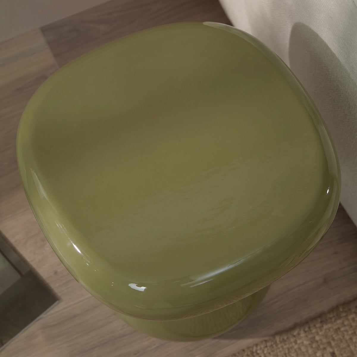 Merle 60cm Round Olive Enamel Coffee Table - Laura James 
