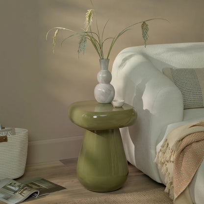 Merle 60cm Round Olive Enamel Coffee Table - Laura James 