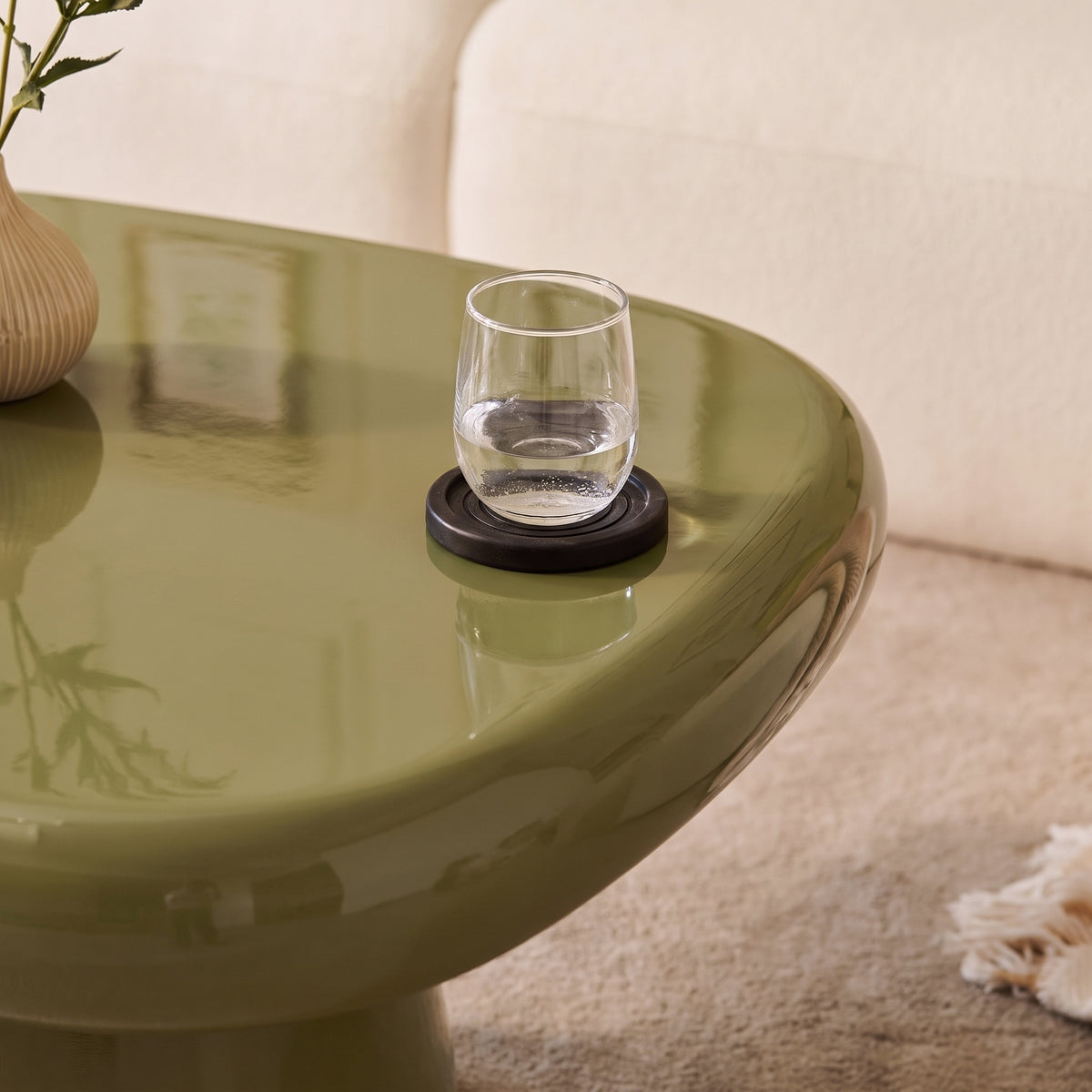 Merle 60cm Round Olive Enamel Coffee Table