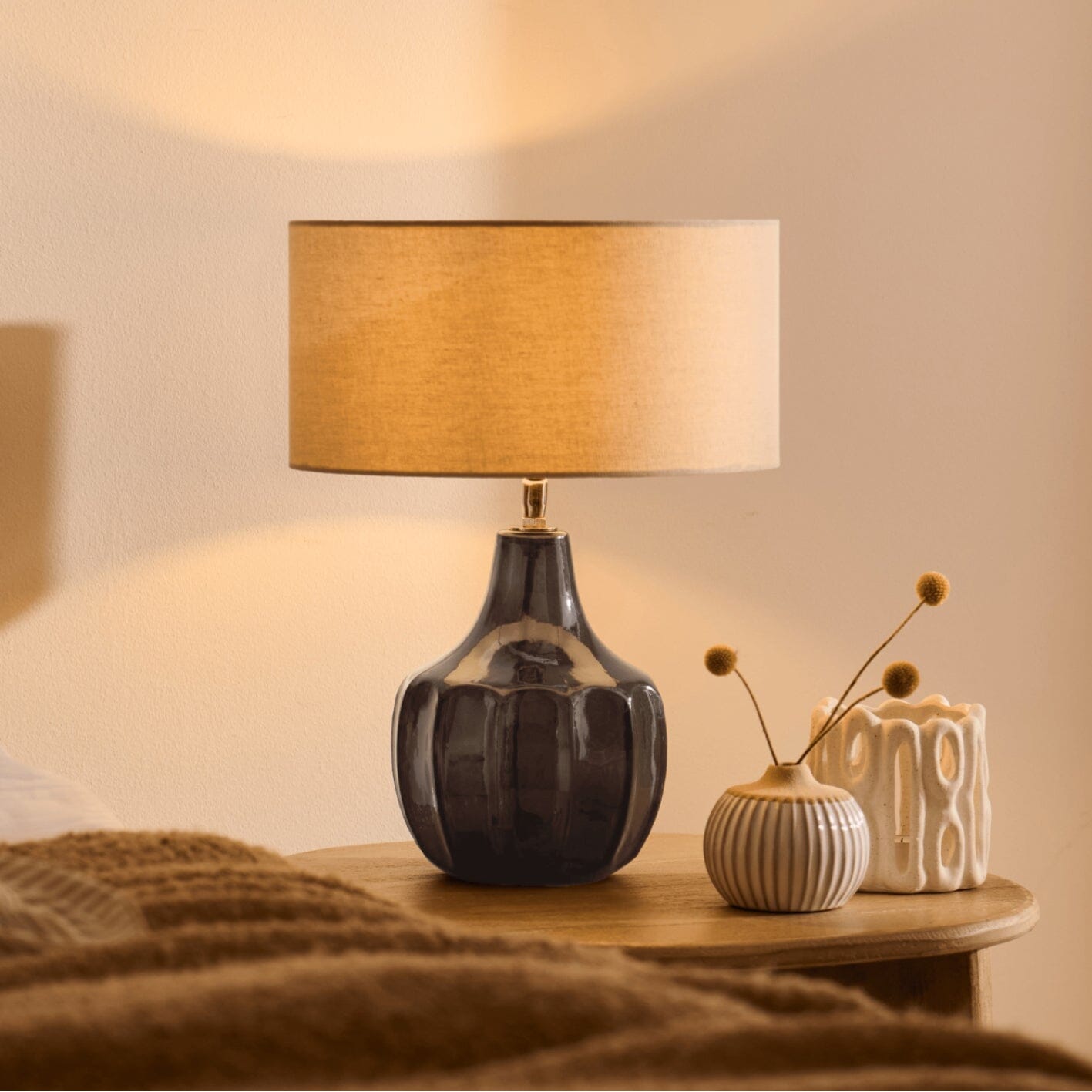 Midford Dark Grey Glass Table Lamp Base - 22cm - Laura James 