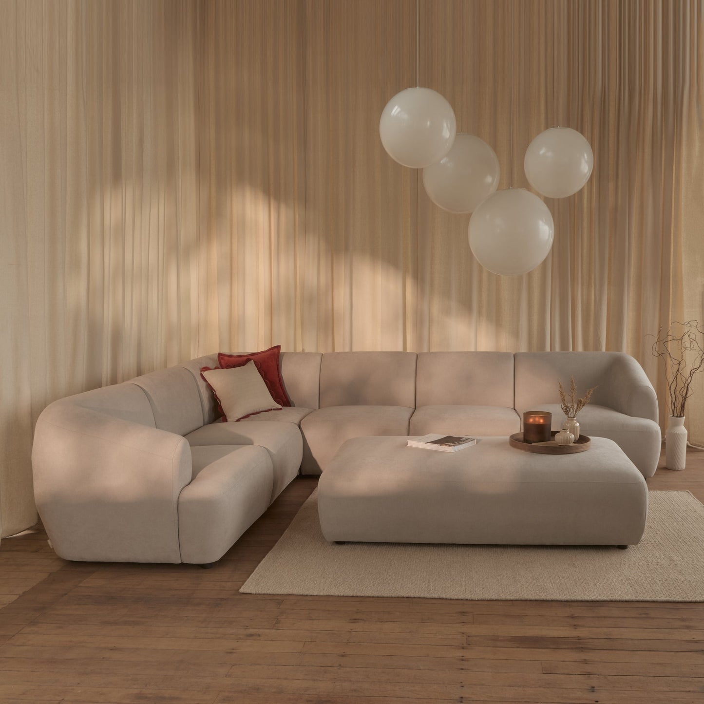 Nathalia Large Left Hand L-Shape Sofa - Soft Beige - Laura James