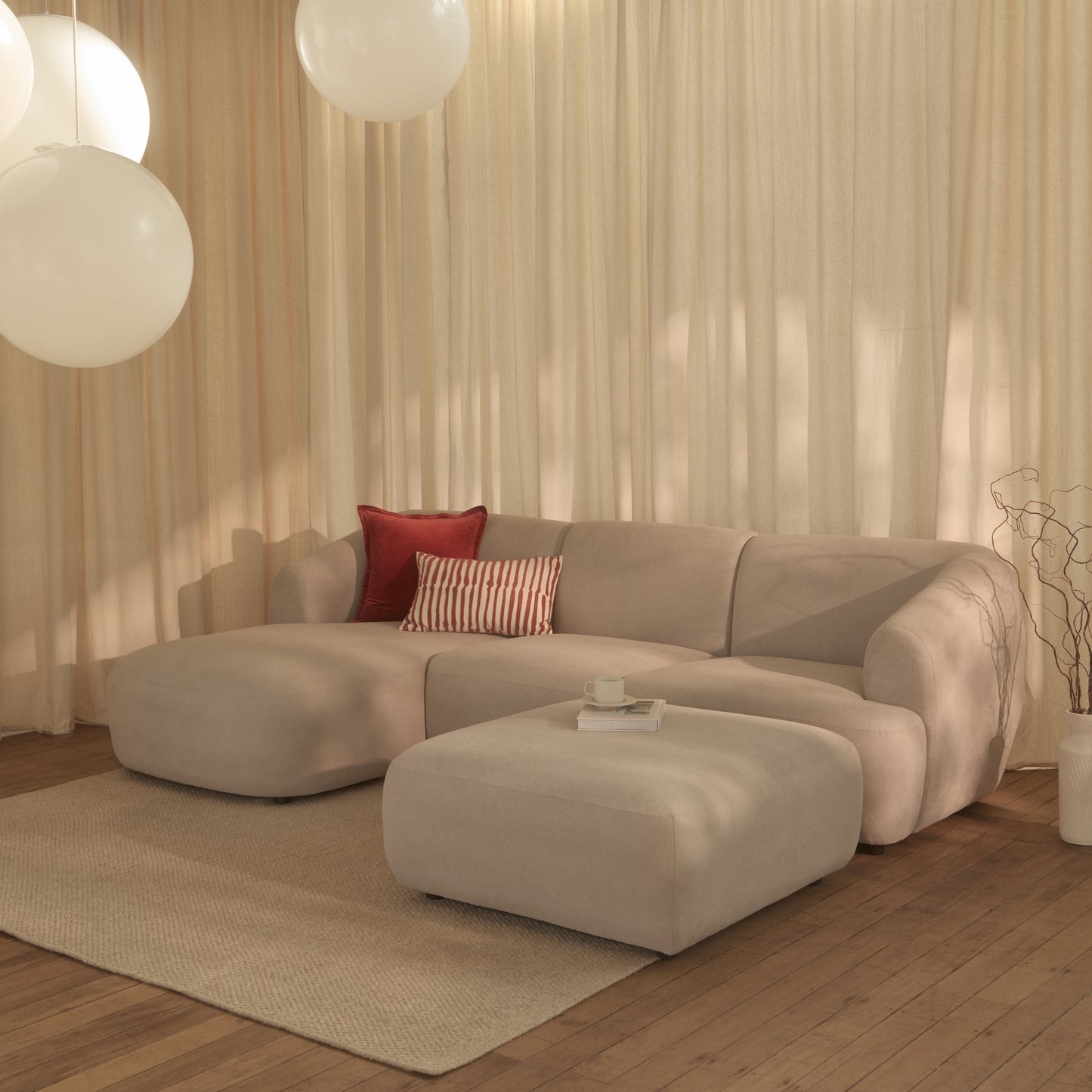 Nathalia Left Chaise Sofa - Soft Beige - Laura James 