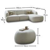 Nathalia Chaise Corner Sofa & Round Footstool Set - Chalk White Boucle - LAURA JAMES 