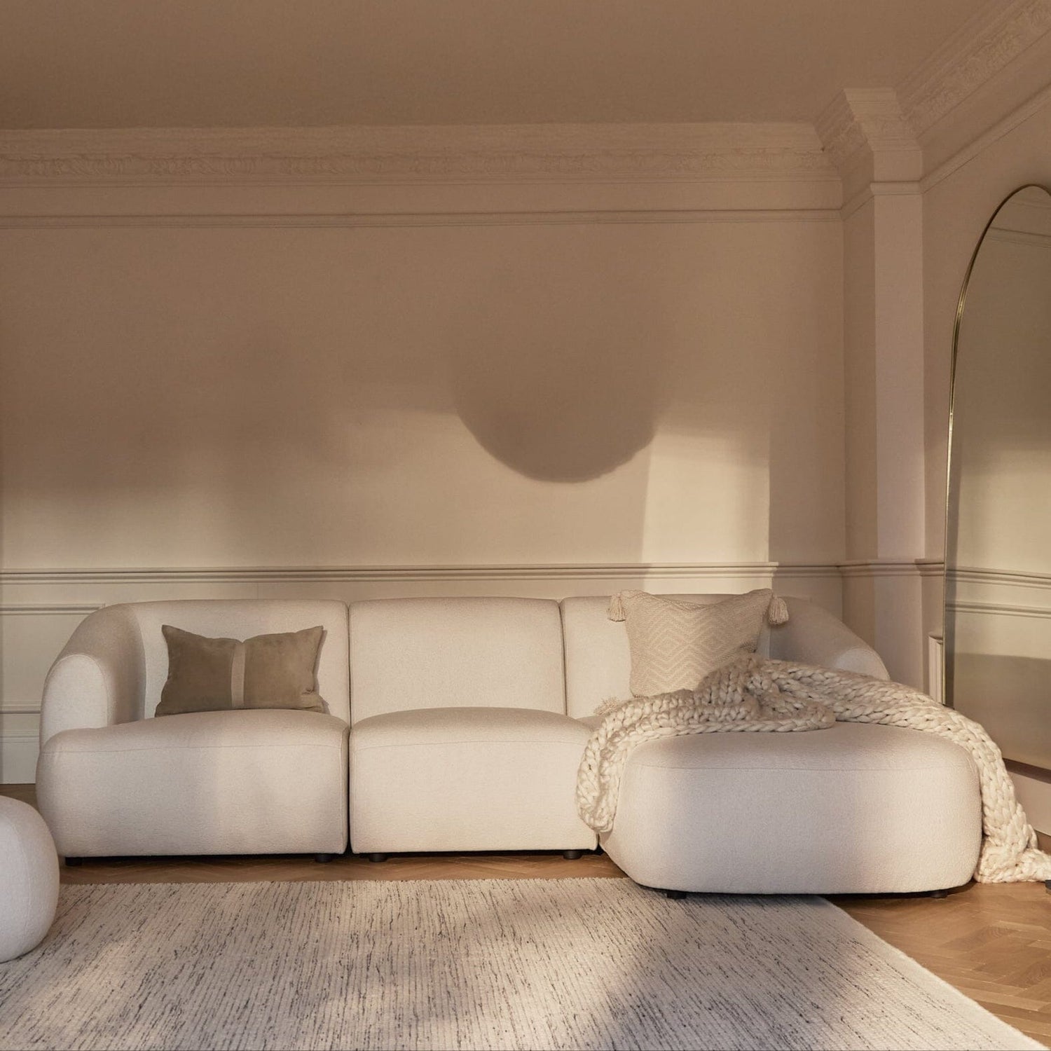 Nathalia Chaise Corner Sofa - Chalk White Boucle - Laura James 