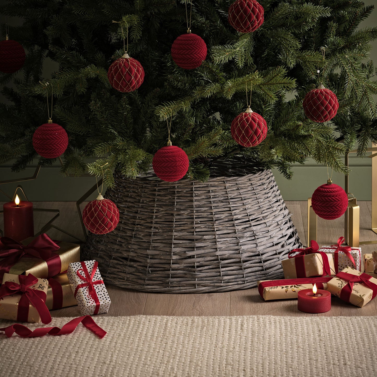 Norrland 57cm Tree Skirt - Grey Wash Rattan - Laura James 