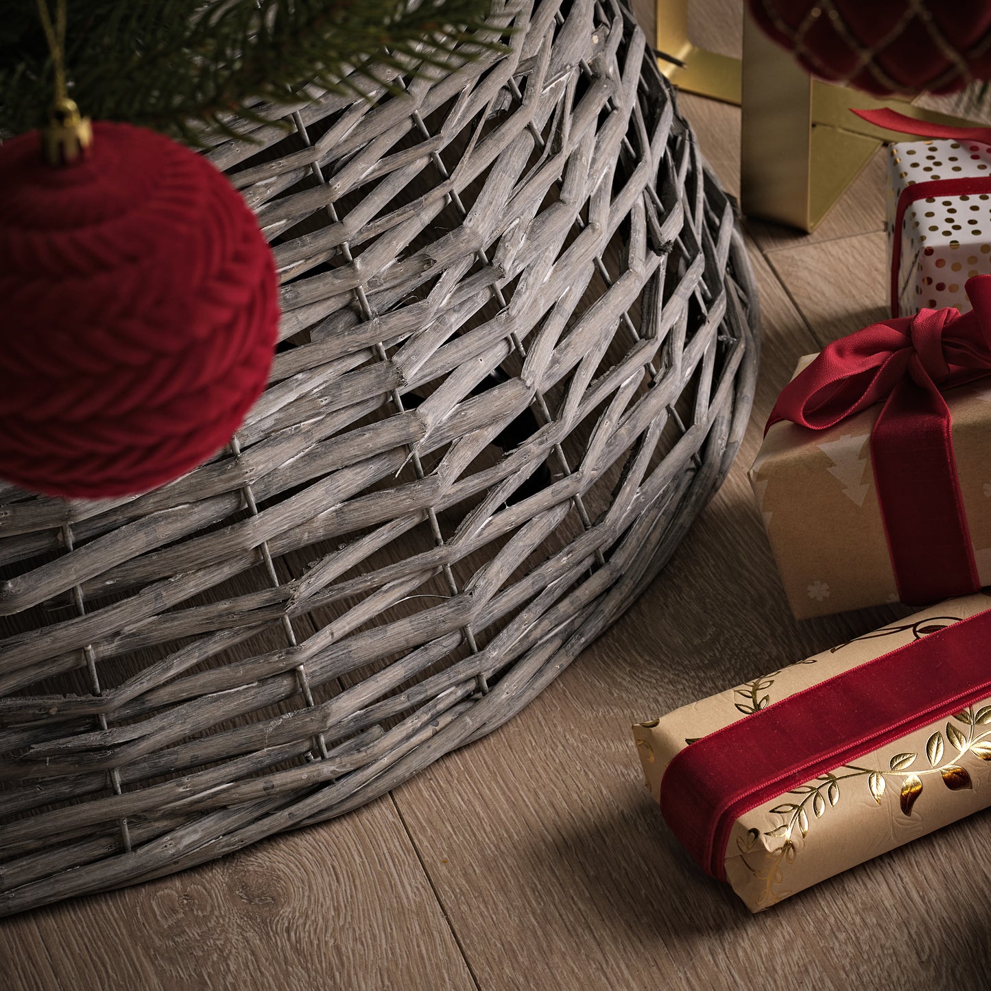Norrland 57cm Tree Skirt - Grey Wash Rattan - Laura James 
