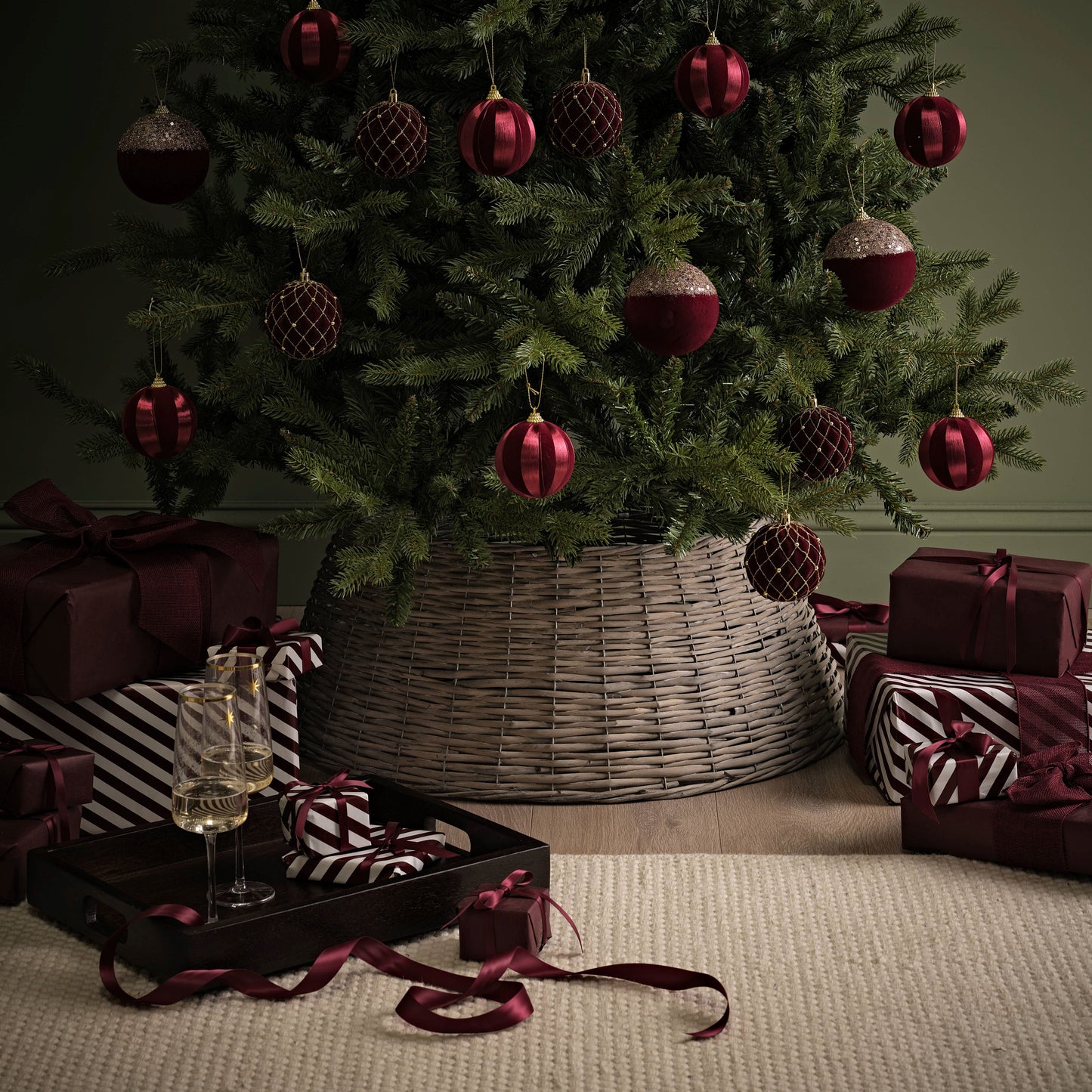 Norrland 70cm Tree Skirt - Grey Wash Rattan - Laura James 