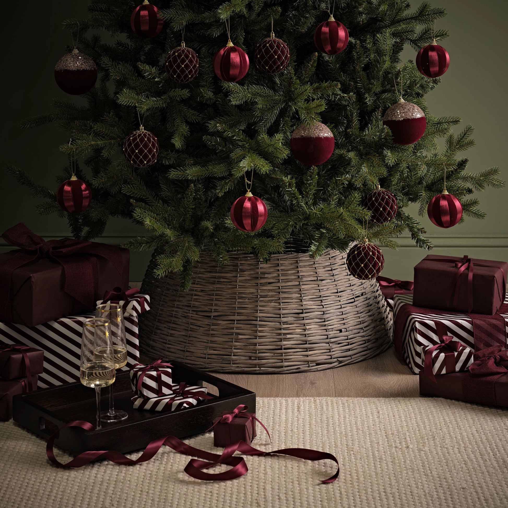 Norrland 70cm Tree Skirt - Grey Wash Rattan - Laura James 