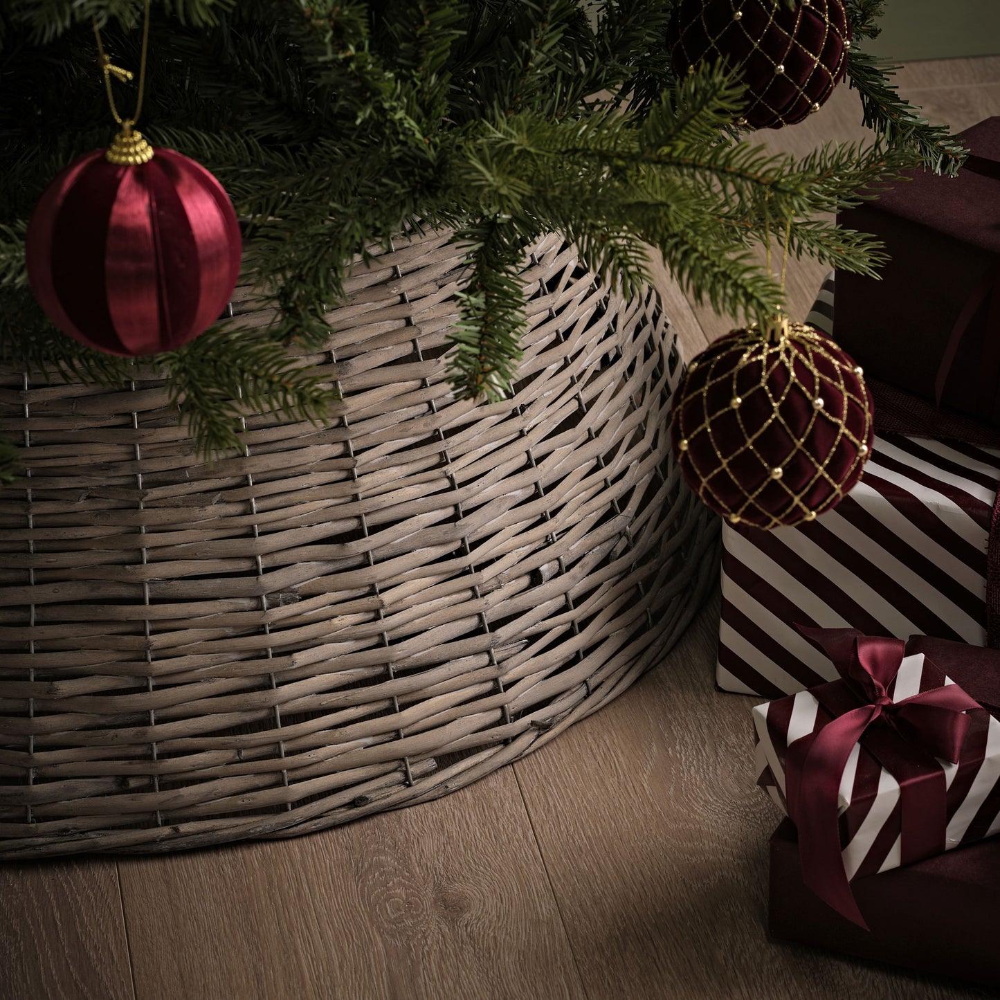 Norrland 70cm Tree Skirt - Grey Wash Rattan - Laura James 
