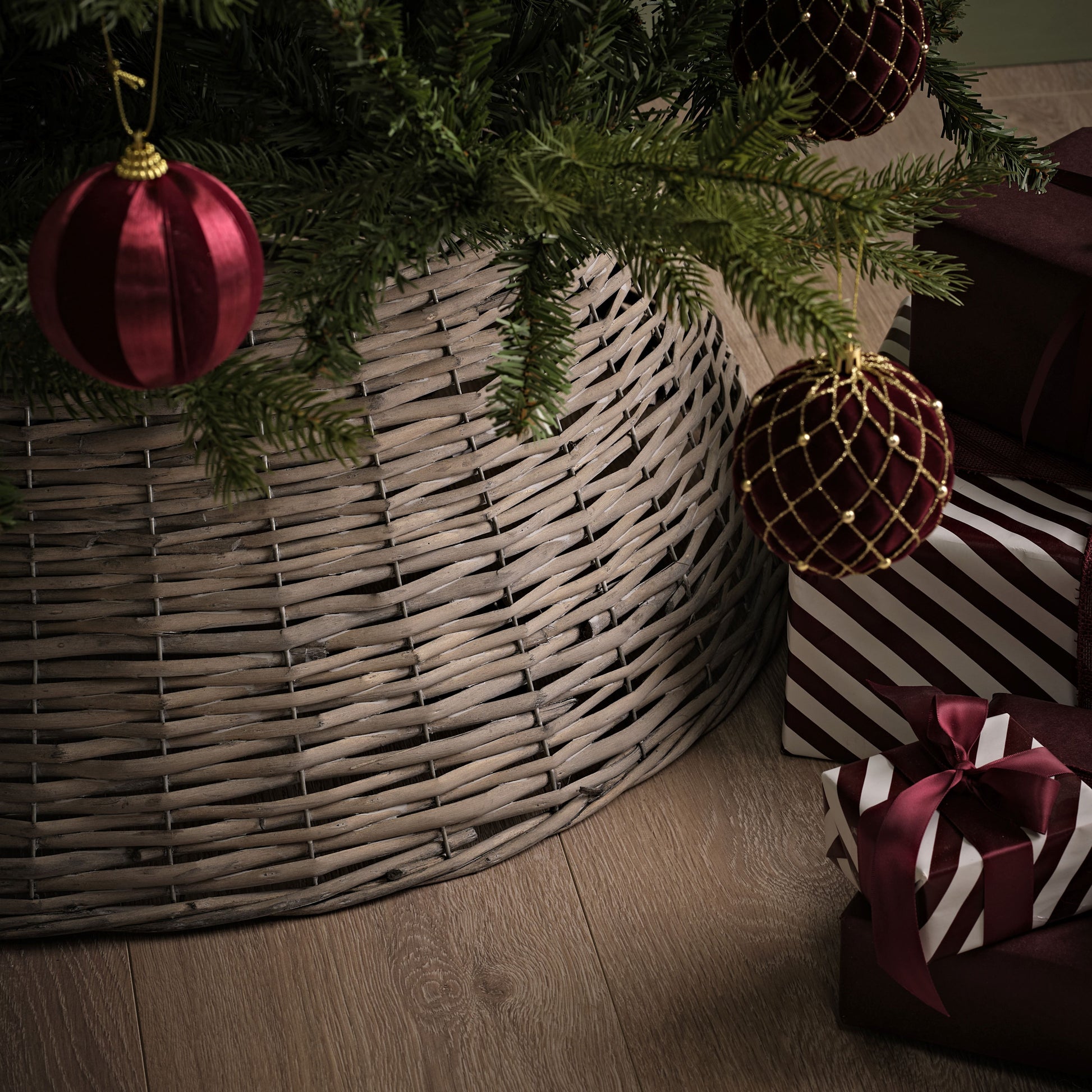 Norrland 70cm Tree Skirt - Grey Wash Rattan - Laura James 
