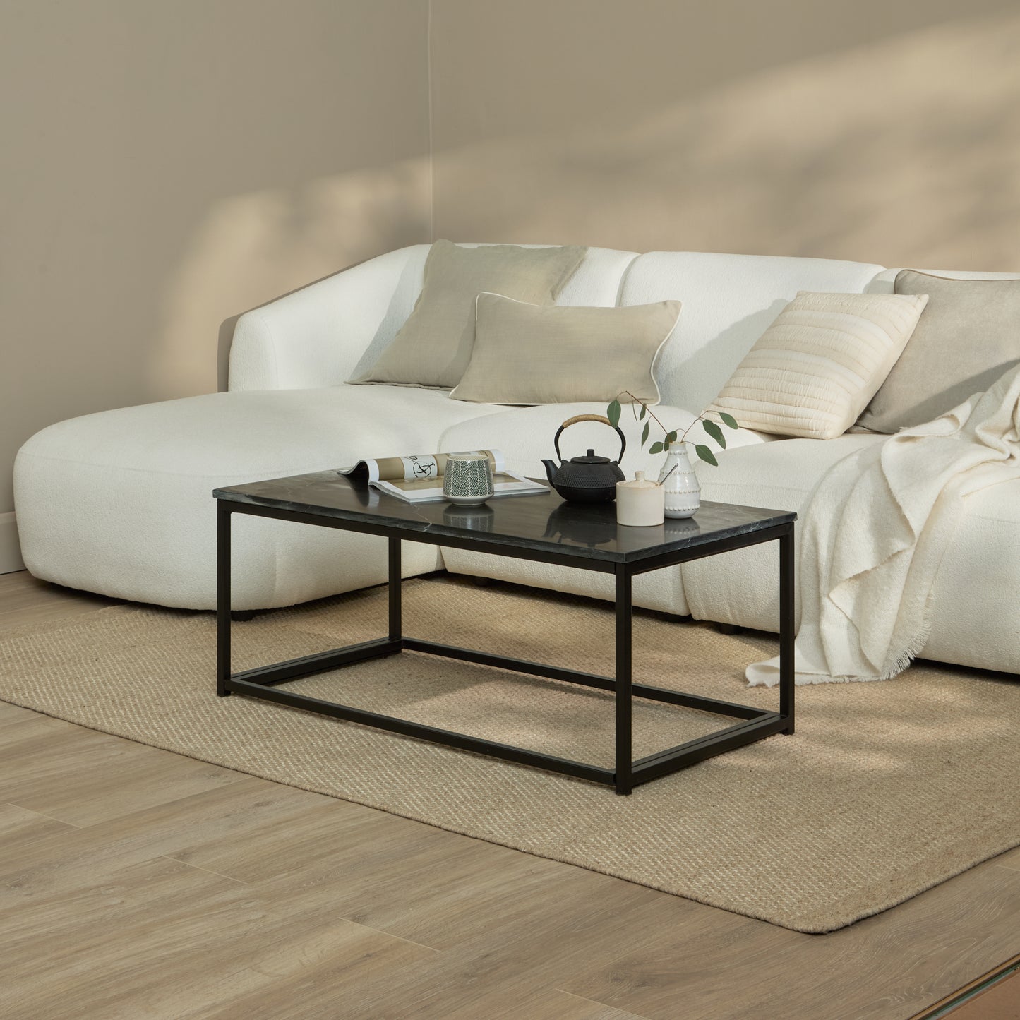 Nara Black Marble Coffee Table - Black Frame
