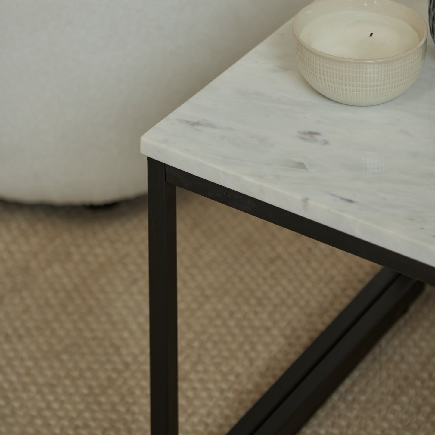 Nara White Marble Coffee Table - Black Frame - Laura James
