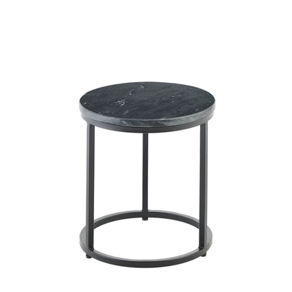 Nara Black Marble Round Side Table - Black Frame