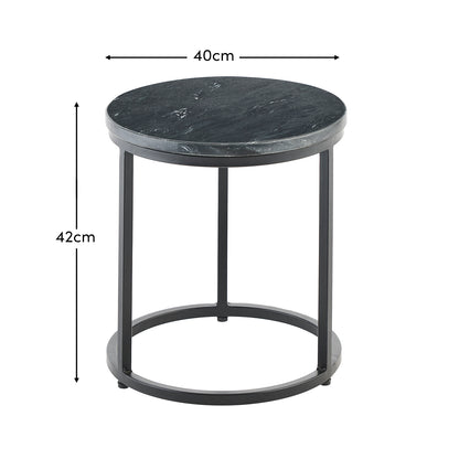 Nara Black Marble Round Side Table - Black Frame - Laura James
