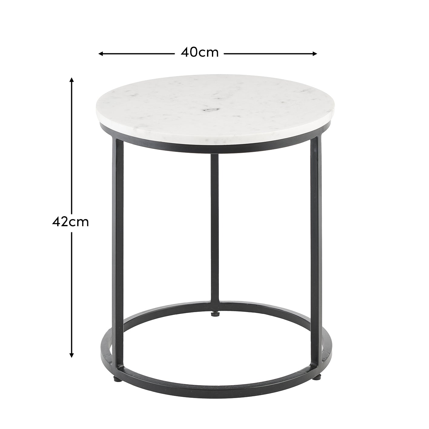 Nara White Marble Round Side Table - Black Frame - Laura James