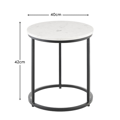 Nara White Marble Round Side Table - Black Frame - Laura James