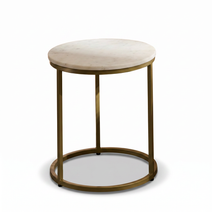 Nara White Marble Round Side Table - Gold Frame - Laura James