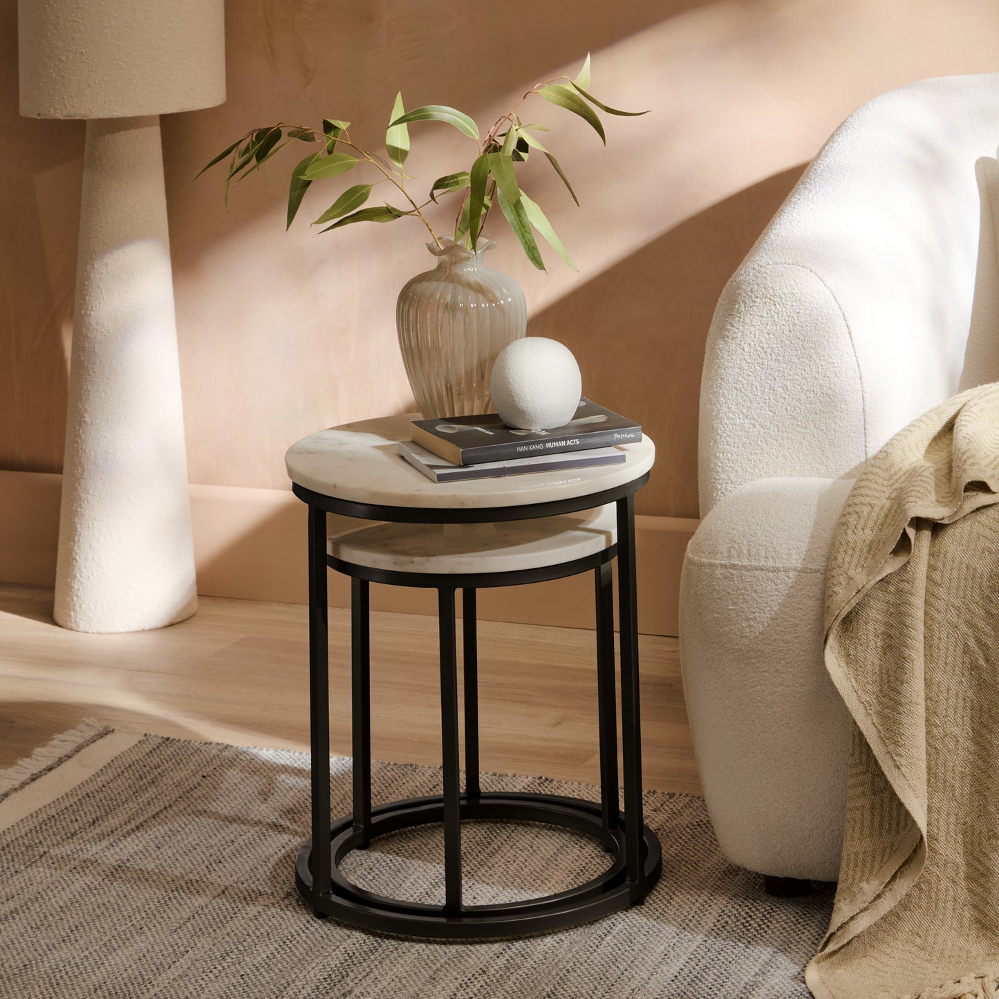White Marble Round Nesting Side Tables - Laura James