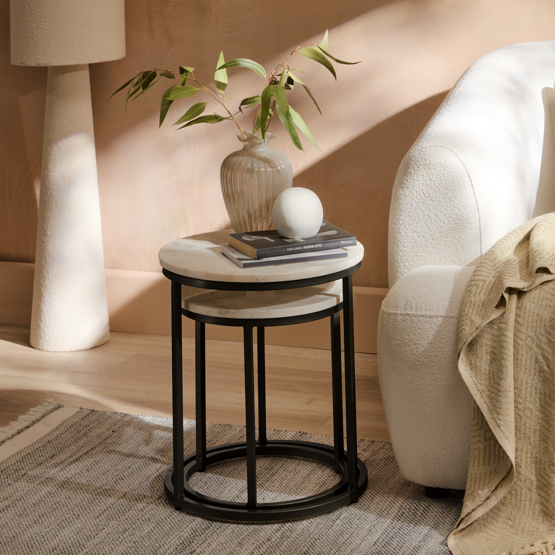 White Marble Round Nesting Side Tables - Laura James