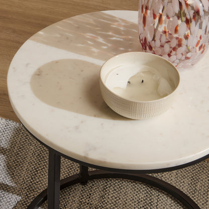 White Marble Round Nesting Side Tables - Laura James
