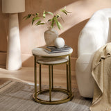 Nara White Marble Round Nesting Side Tables - Gold Frame - Laura James
