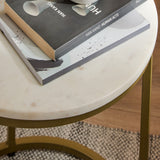 Nara White Marble Round Nesting Side Tables - Gold Frame - Laura James