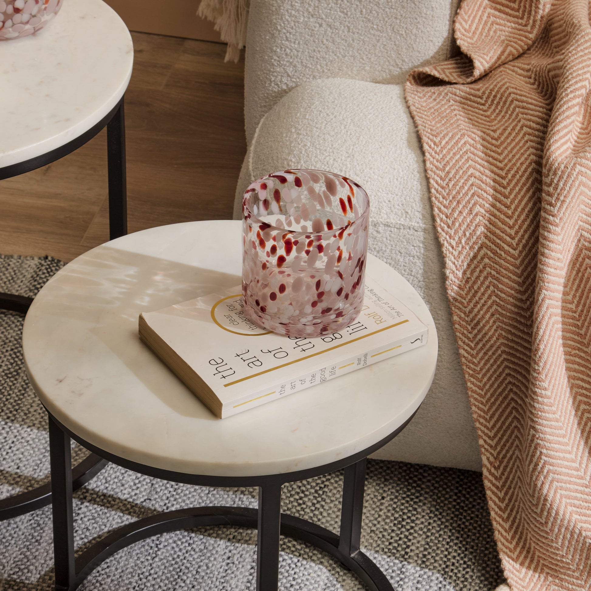Nara White Marble Round Side Table - Black Frame - Laura James