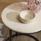 Nara White Marble Round Side Table - Black Frame - Laura James