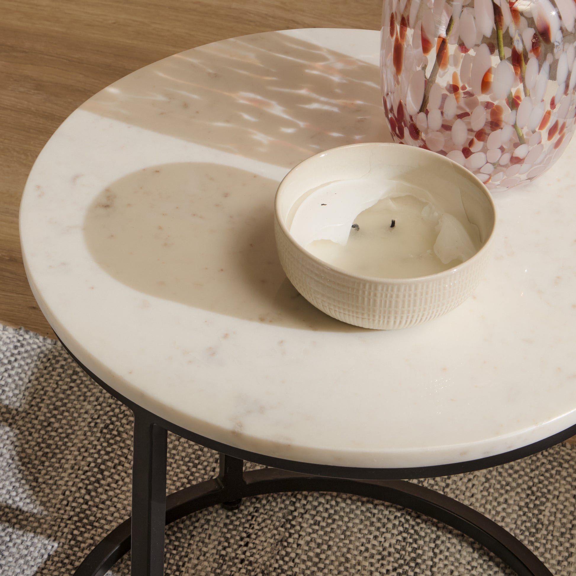 Nara White Marble Round Side Table - Black Frame - Laura James
