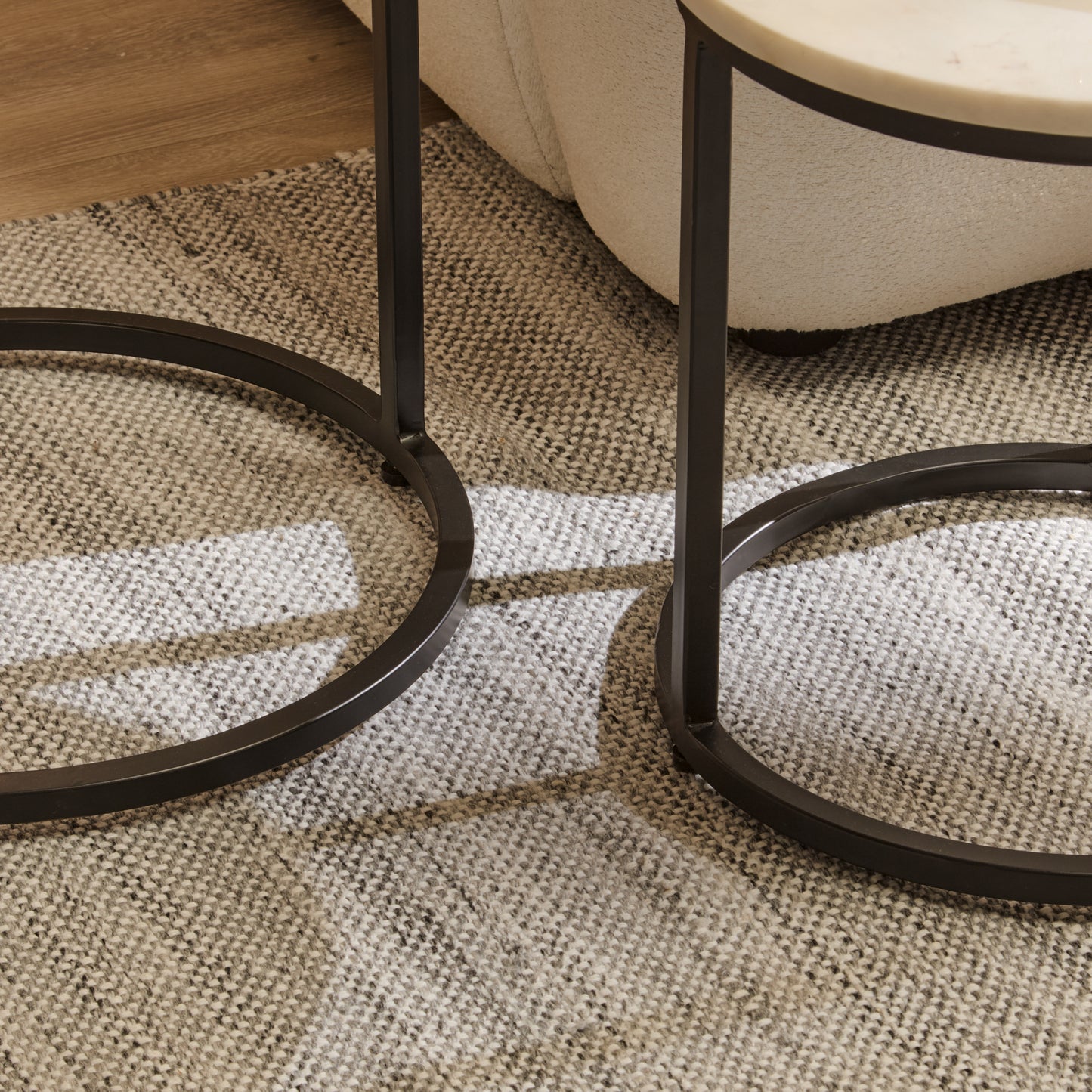 Nara White Marble Round Side Table - Black Frame - Laura James