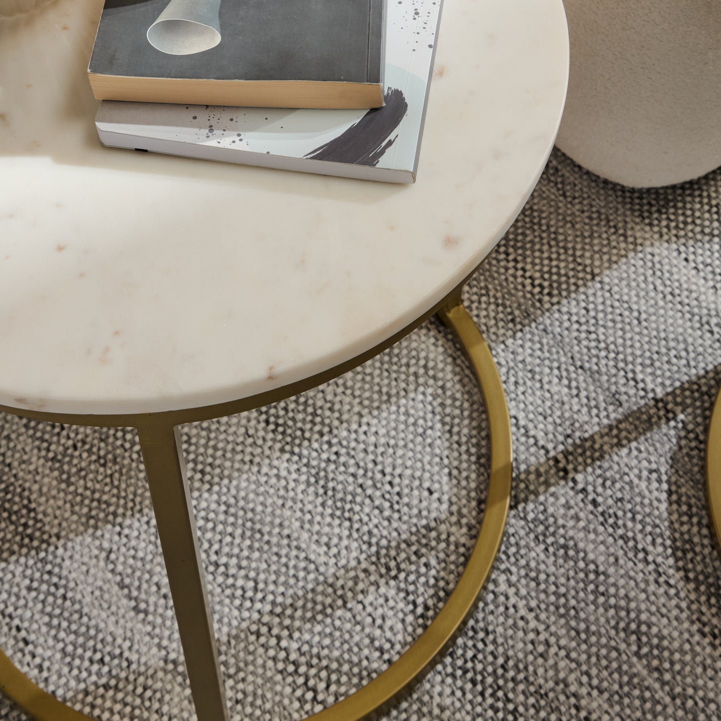 Nara White Marble Round Side Table - Gold Frame - Laura James