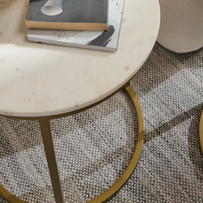 Nara White Marble Round Side Table - Gold Frame - Laura James