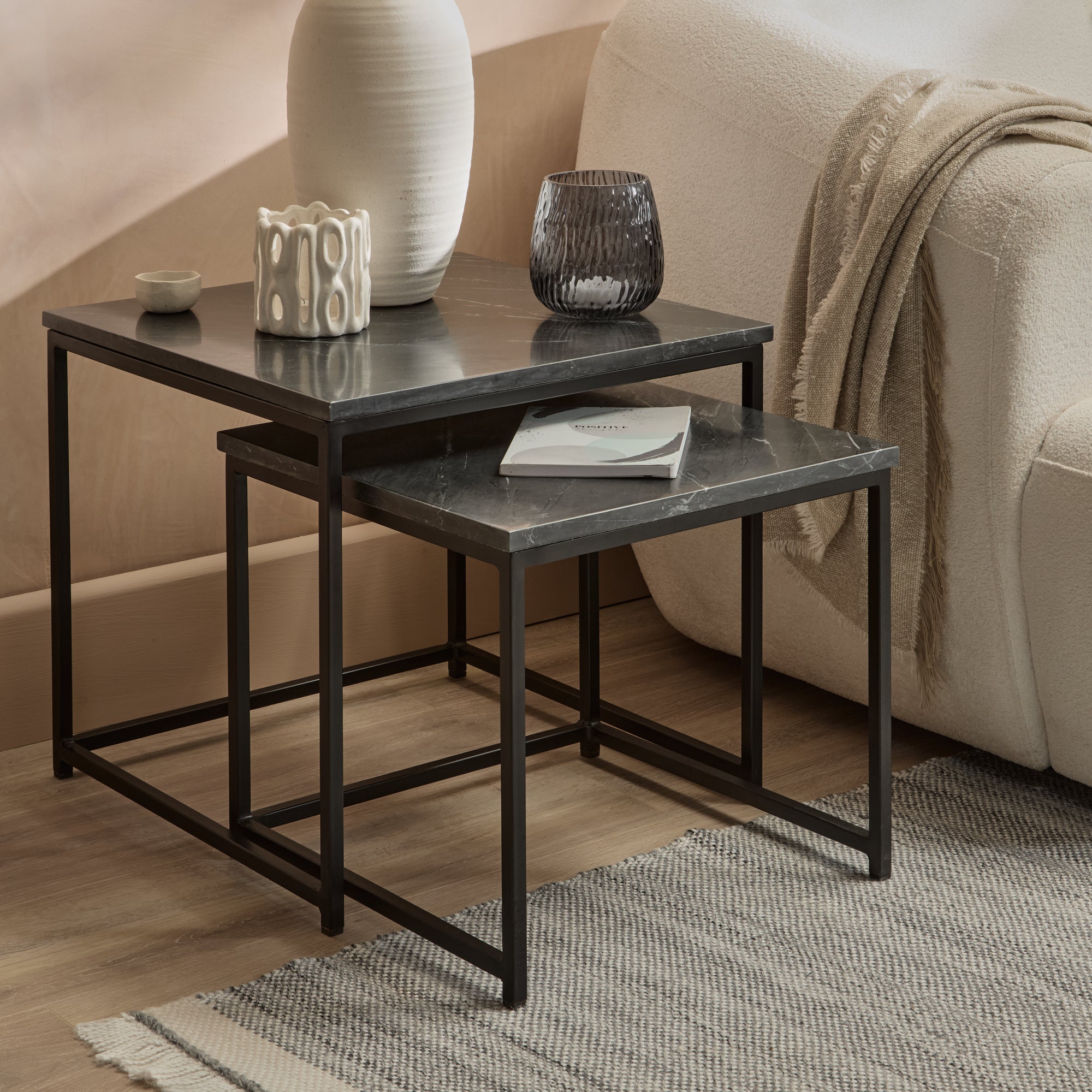 Nara Black Marble Square Nest of Tables - Black Frame – Laura James