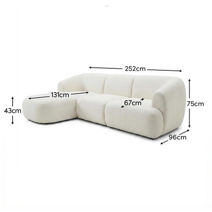 Nathalia Left Chaise Sofa - Chalk White Boucle