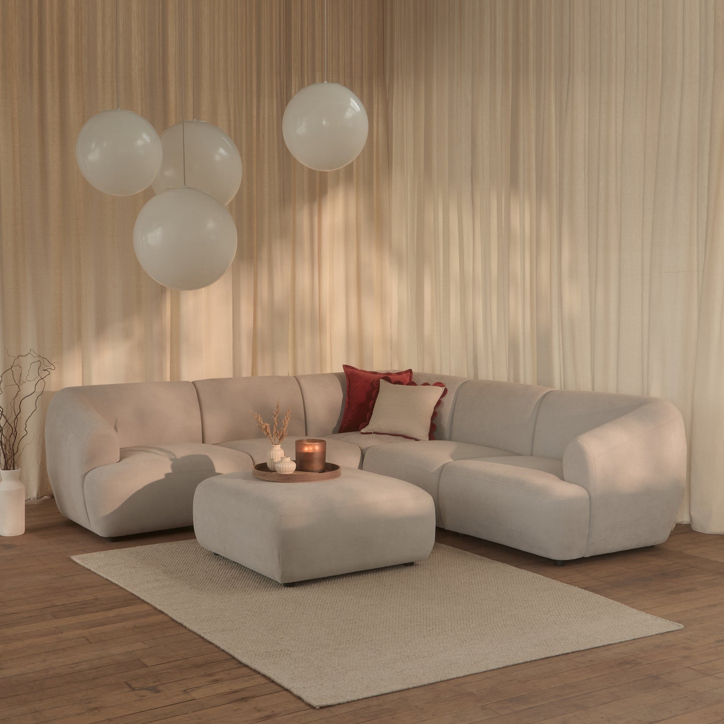 Nathalia L-Shape Sofa - Soft Beige - Laura James 