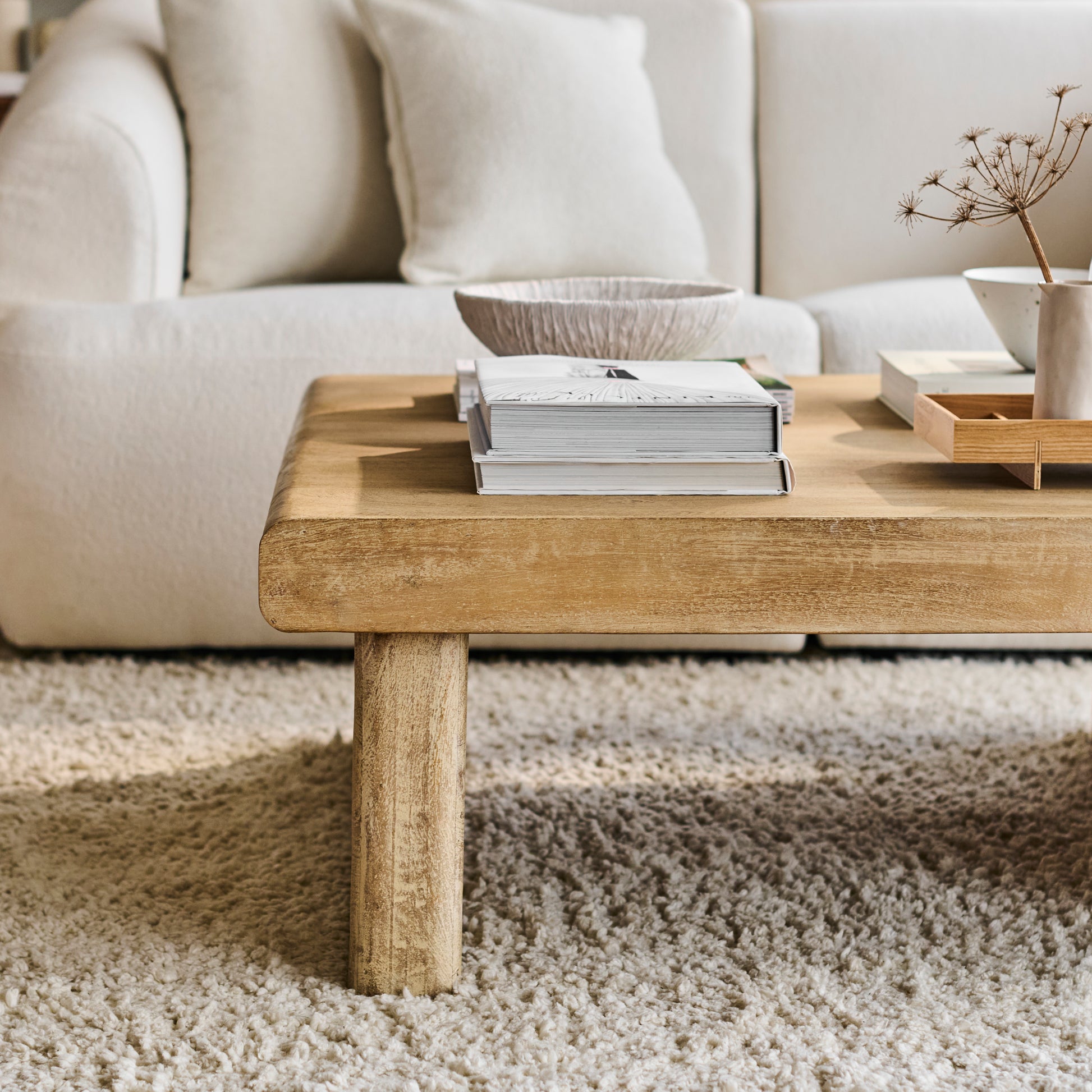 Nevaeh Rectangular Coffee Table - Chalked Mango Wood - Laura James