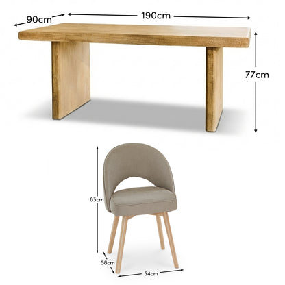 Nevaeh Chalked Mango Wood Dining Table Set - 6 Seater - Marilyn Soft Beige Dining Chairs - Chalked Mango Wood Legs - Laura James  
