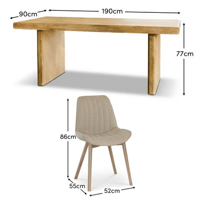 Nevaeh Chalked Mango Wood Dining Table Set - 6 Seater - Bella Boucle Dining Chairs - Chalked Mango Wood Legs - Laura James 