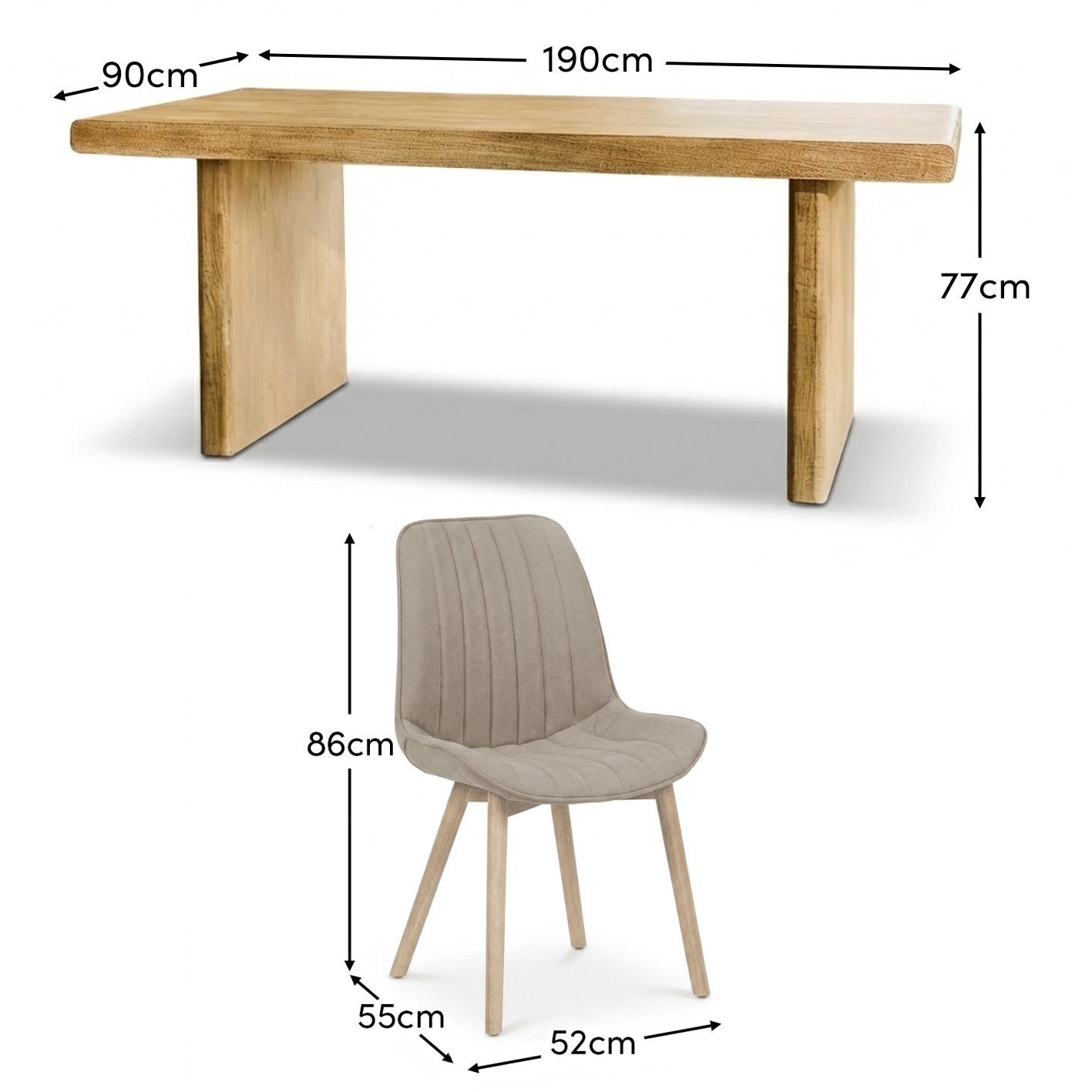 Nevaeh Chalked Mango Wood Dining Table Set - 6 Seater - Bella Soft Beige Dining Chairs - Chalked Mango Wood Legs - Laura James 
