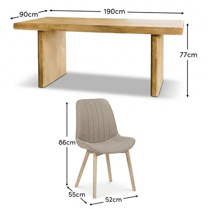Nevaeh Chalked Mango Wood Dining Table Set - 6 Seater - Bella Soft Beige Dining Chairs - Chalked Mango Wood Legs - Laura James 