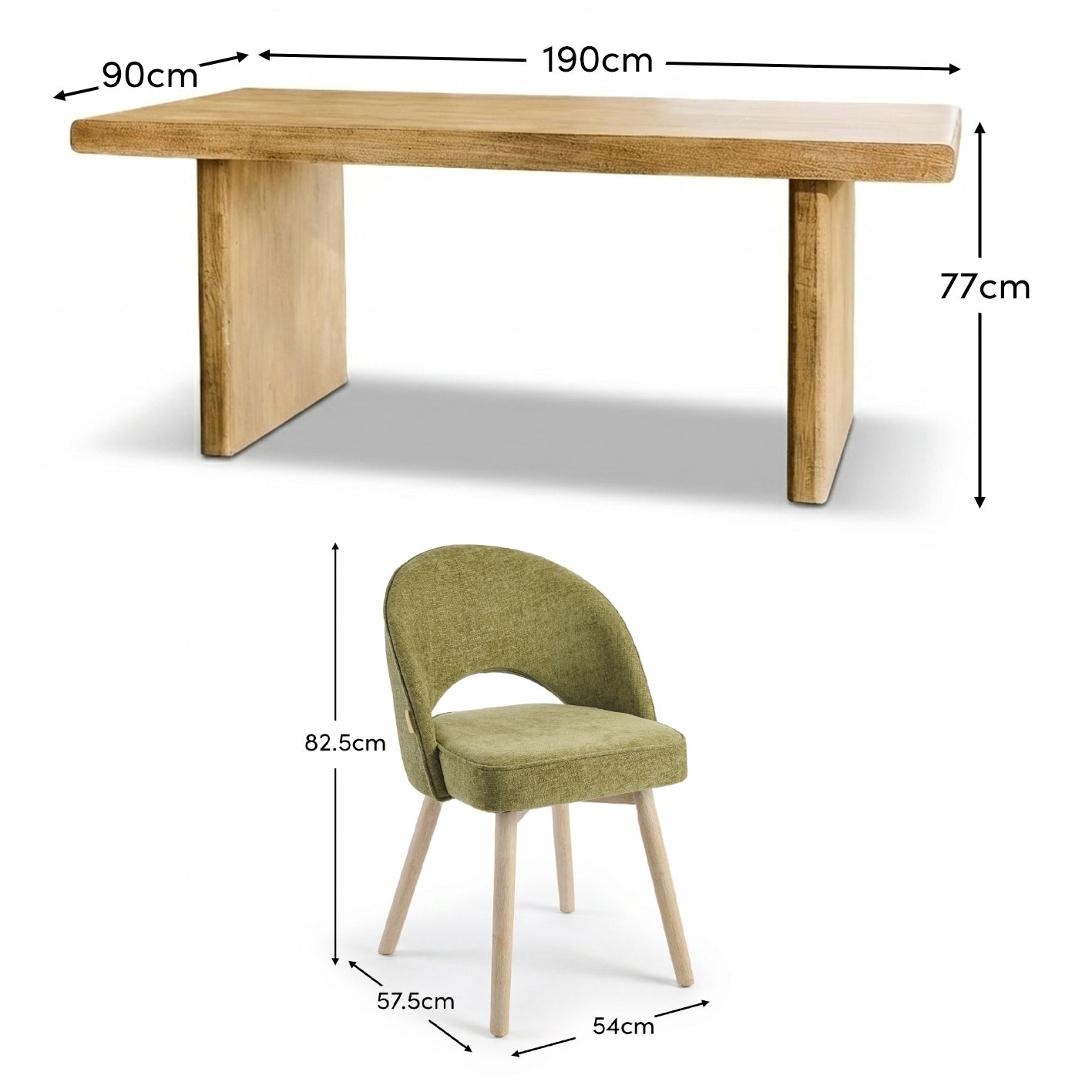 Nevaeh Chalked Mango Wood Dining Table Set - 6 Seater - Marilyn Green Dining Chairs - Chalked Mango Wood Legs - Laura James 