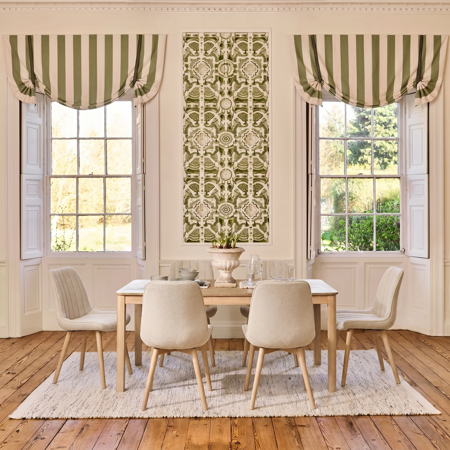 Noah Whitewash Oak Extending Dining Table Set - 6 Seater - Bella Boucle Dining Chairs - Whitewash Legs - Laura James
