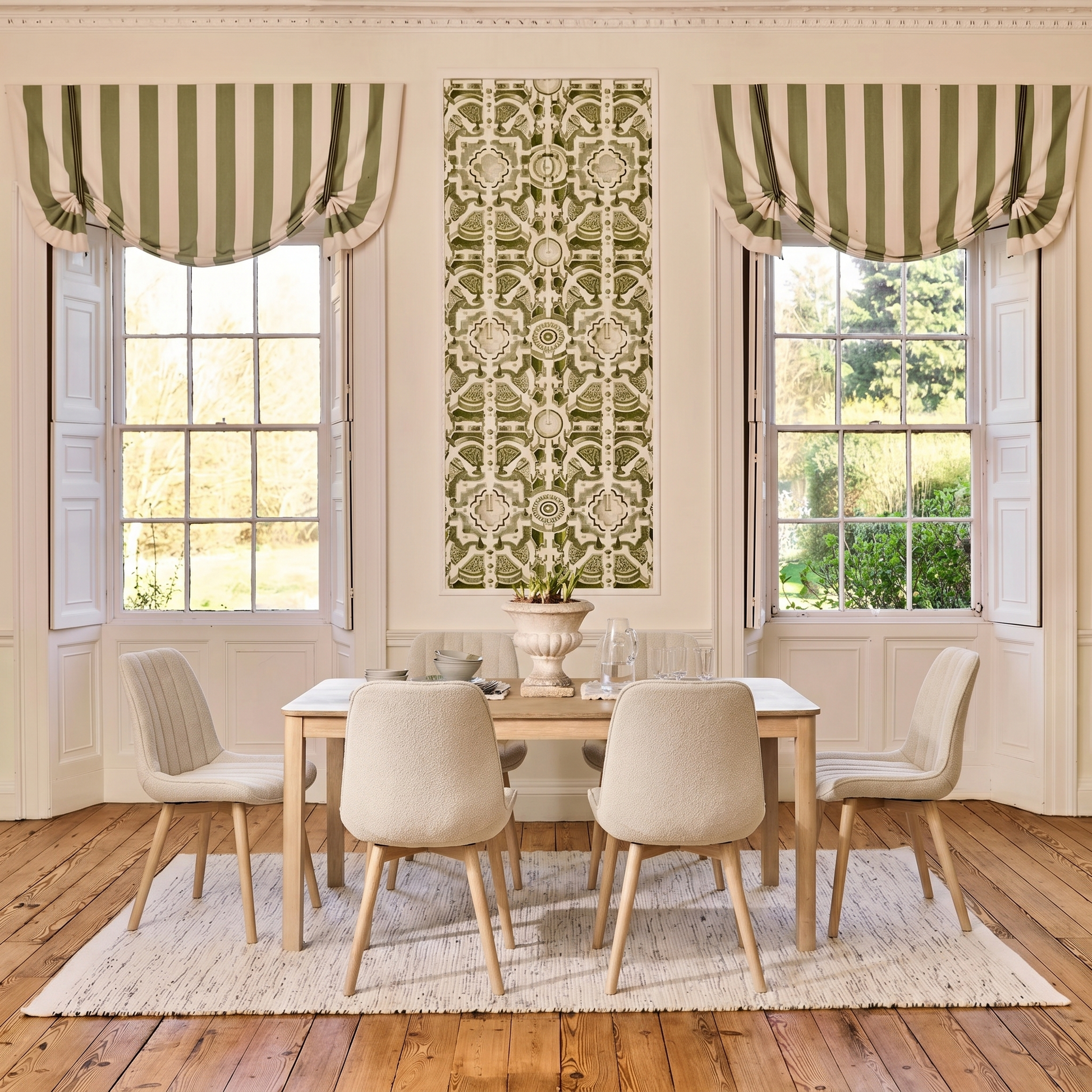 Noah Whitewash Oak Extending Dining Table Set - 6 Seater - Bella Boucle Dining Chairs - Whitewash Legs - Laura James
