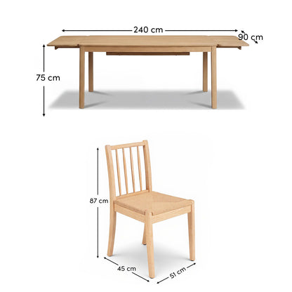 Noah 160-240cm Whitewash Oak Rectangular Extending Dining Table Set - 6 Seater - Tilly Wood Dining Chairs - Laura James