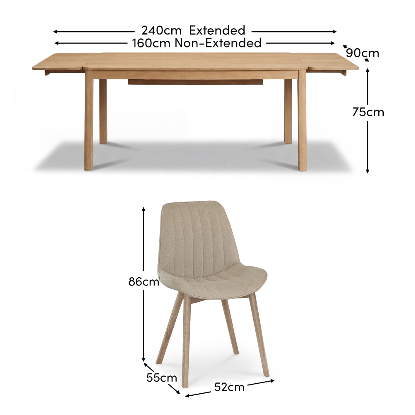 Noah Whitewash Oak Extending Dining Table Set - 6 Seater - Bella Boucle Dining Chairs - Whitewash Legs - Laura James