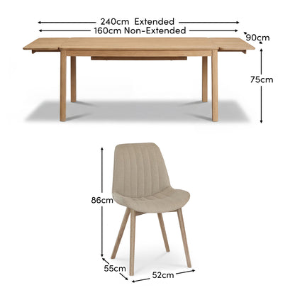 Noah Whitewash Oak Extending Dining Table Set - 6 Seater - Bella Boucle Dining Chairs - Whitewash Legs - Laura James