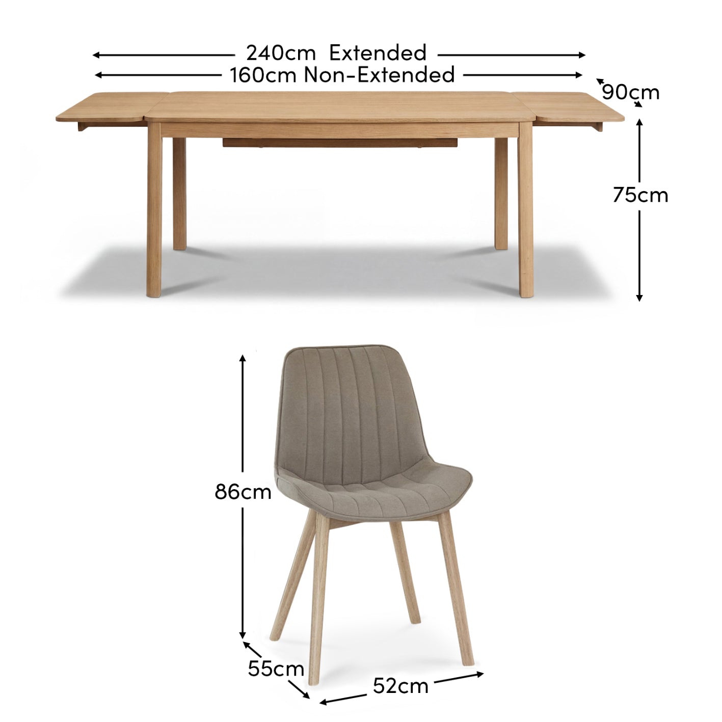 Noah Whitewash Oak Extending Dining Table Set - 6 Seater - Bella Soft Beige Dining Chairs - Whitewash Legs - Laura James