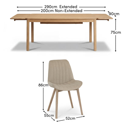 Noah Whitewash Oak Extending Dining Table Set - 8 Seater - Bella Soft Beige Dining Chairs - Whitewash Legs - Laura James