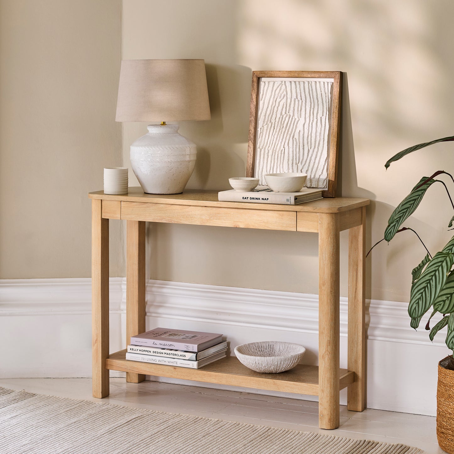 Noah Whitewash Oak 1 Drawer Console Table - Laura James