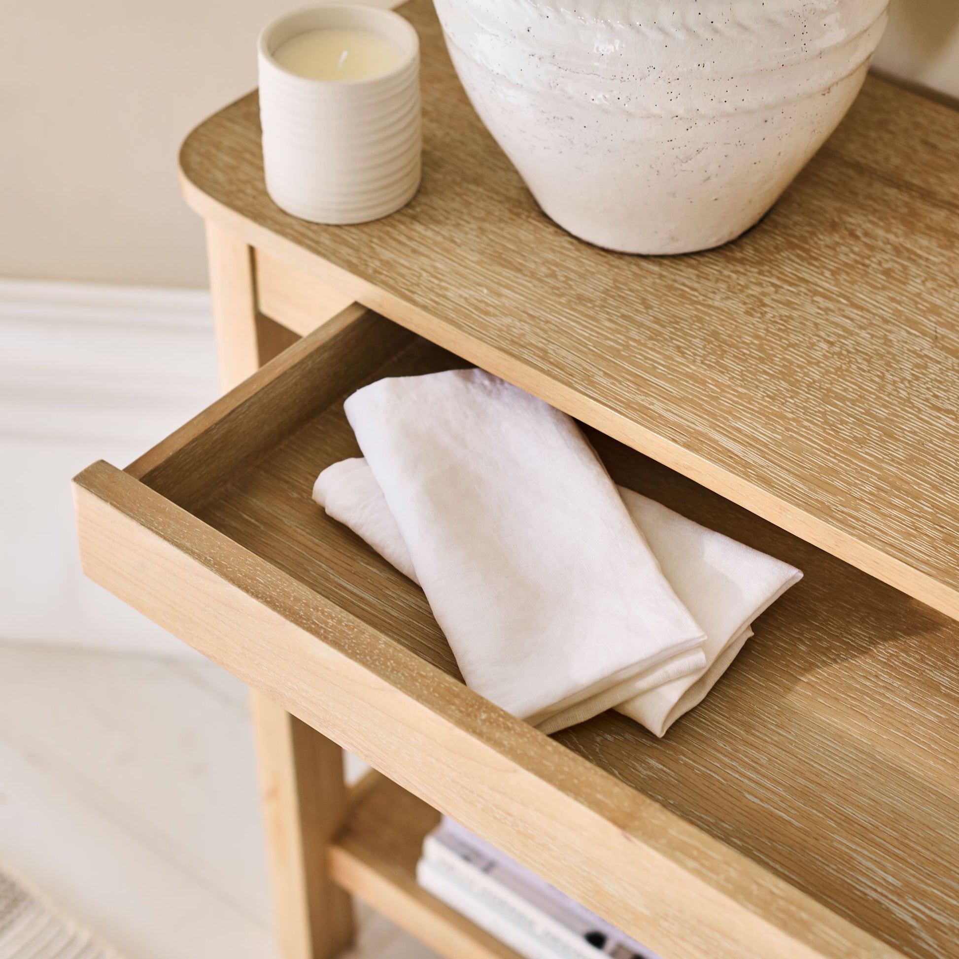 Noah Whitewash Oak 1 Drawer Console Table - Laura James